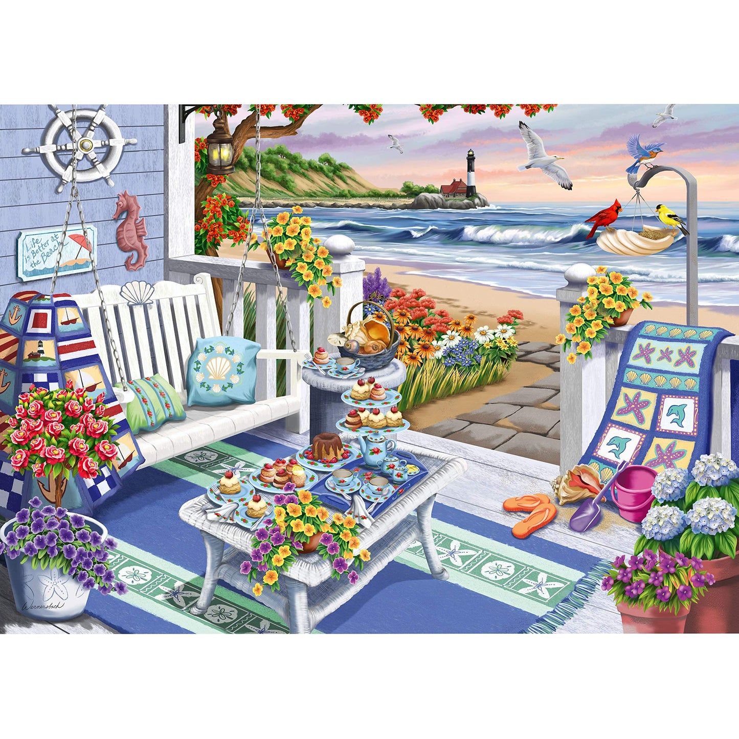 Ravensburger Cozy Series: Seaside Sunshine 300 Piece Large Format Jigsaw Puzzle For Adults And Kids | Unique Piece Design | Premium Quality Materials | Fsc Certified | Ideal Gift For Puzzle Lovers