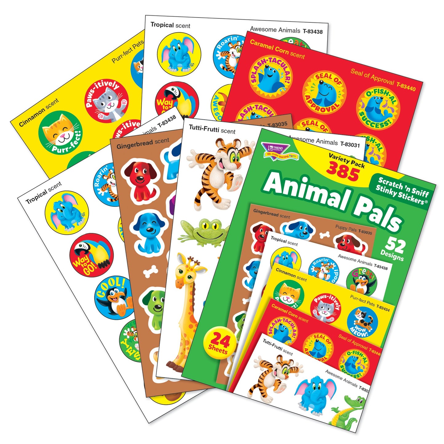 Animal Pals Stinky Stickers Variety Pack by TREND Enterprises, Inc.; 385 ct.; 52 Designs, 5 scents