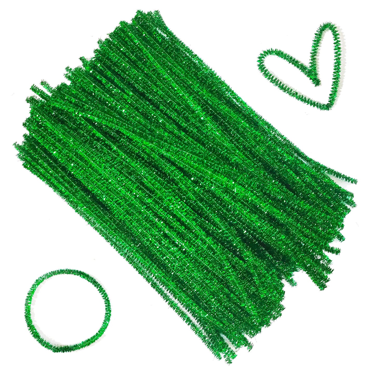 Carykon 200 PCS Glitter Tinsel Creative Arts Stems Pipe Cleaners-12 Inch (Green)