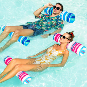 Finduwill 2Pack Fabric Pool Floats With Headrest - 55'' Large Inflatable Lake Pool Floatie Raft, Fabric Swimming Pool Floaties L
