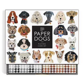 Galison Paper Dogs Playing Card Set - Two Deck Card Set Featuring 50 Dog Cards And 2 Cat Joker Cards, Packaged In A Sturdy Drawe