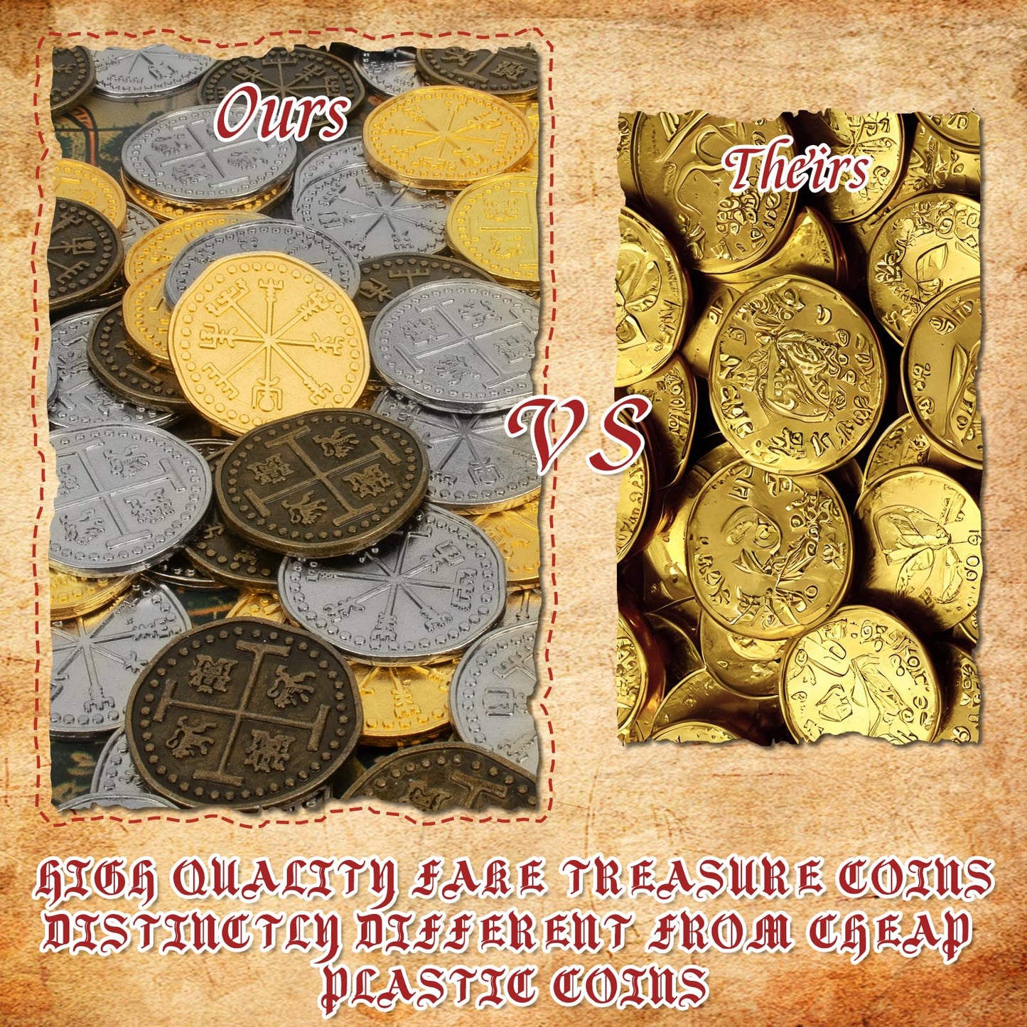 Byhoo 100 Pcs Metal Pirate Token Coins Set, Realistic Treasure Spanish Coins for Pirate Treasure Chest Treasure Hunt Cosplay Toy