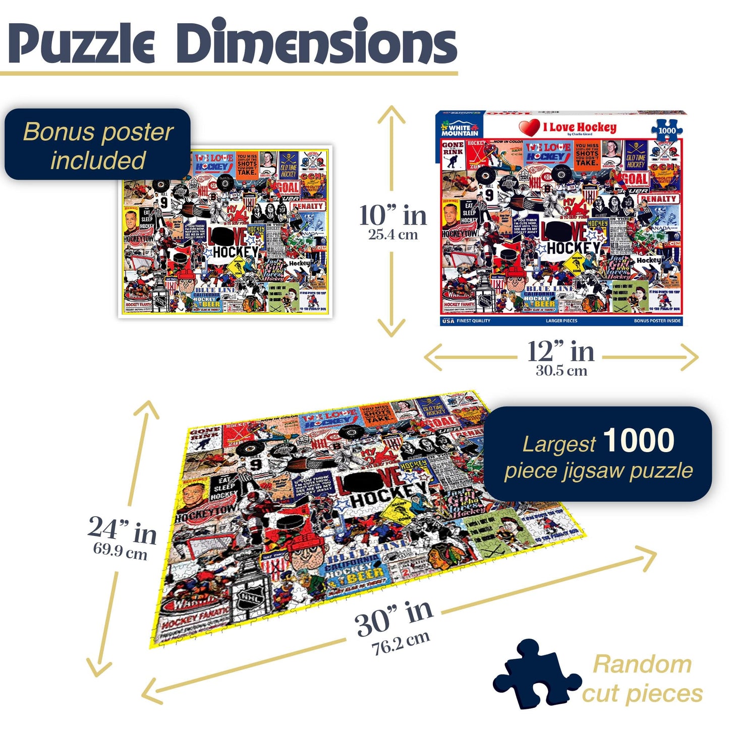 White Mountain 1000 Piece Jigsaw Puzzle - I Love Hockey, Engineered Wood, Model 1770pz