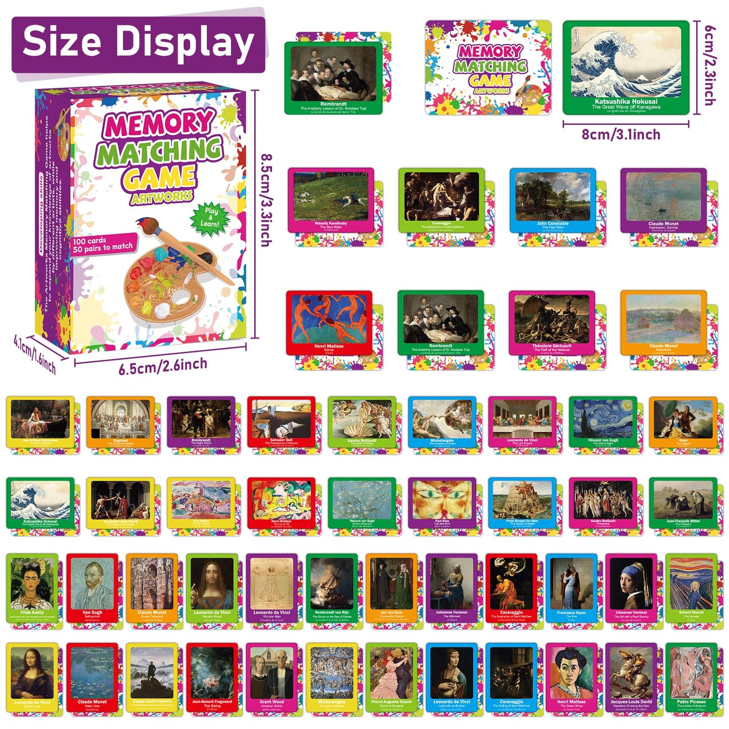 Gisgfim 50 Pairs Memory Matching Game Famous Paintings Concentration Memory Matching Games For Adults Learning Educational Match