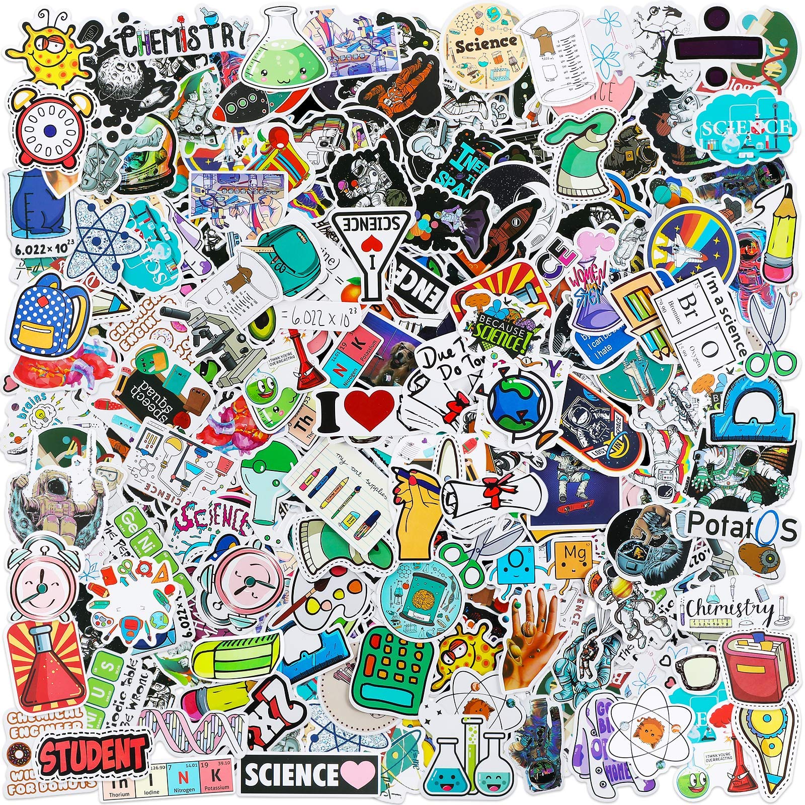 Zonon 200 Pieces Student Science Laboratory Stickers And Astronaut Space Sticker Set For Laptop Water Bottle Guitar Skateboard, Teens Kids Personalized Decals