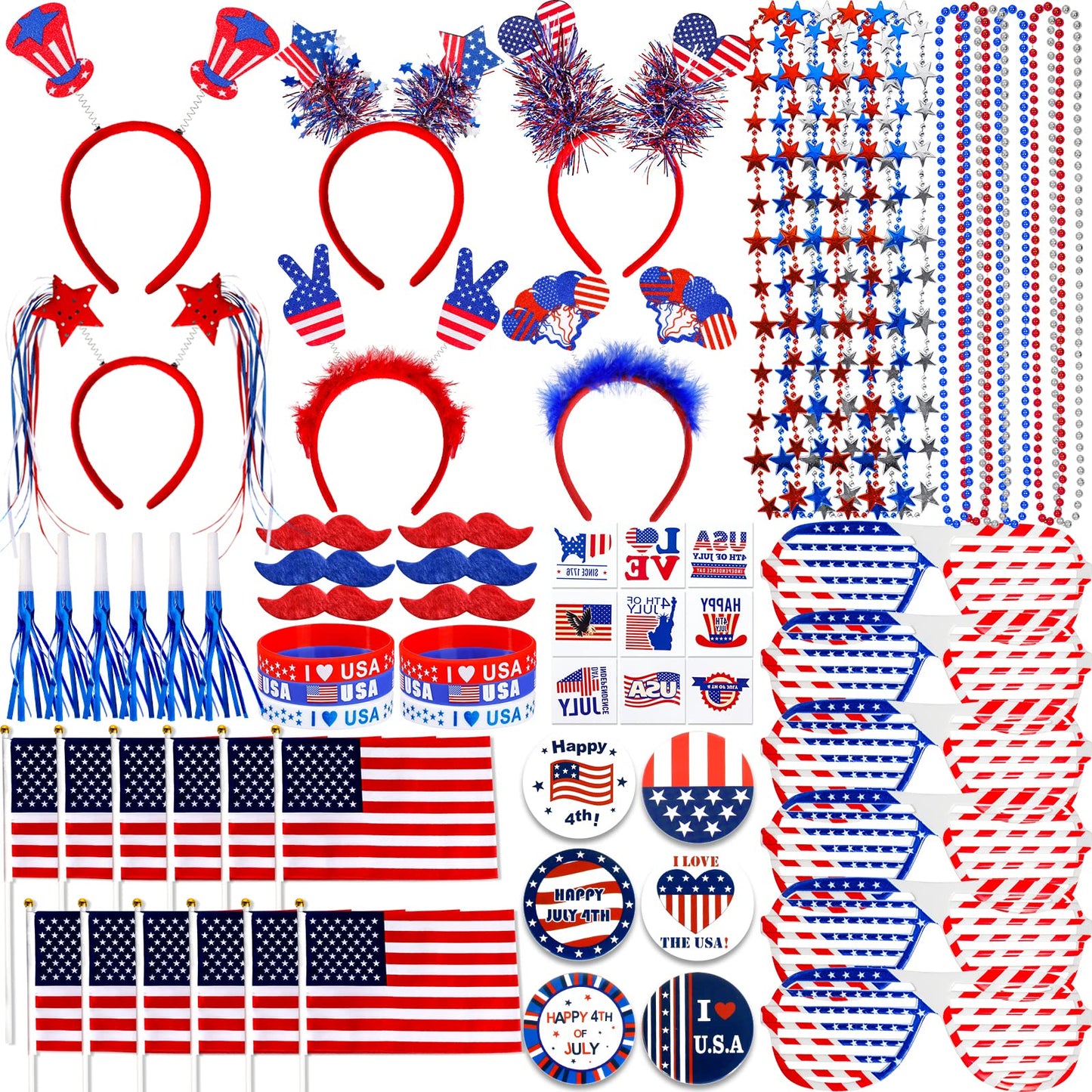 Lansian 4Th Of July Accessories Bulk Party Supplies, 146Pcs Patriotic Party Favors Set For Independence Day Decorations Memorial Day Celebrations Usa Flags Party Parades Classroom Rewards For Kids