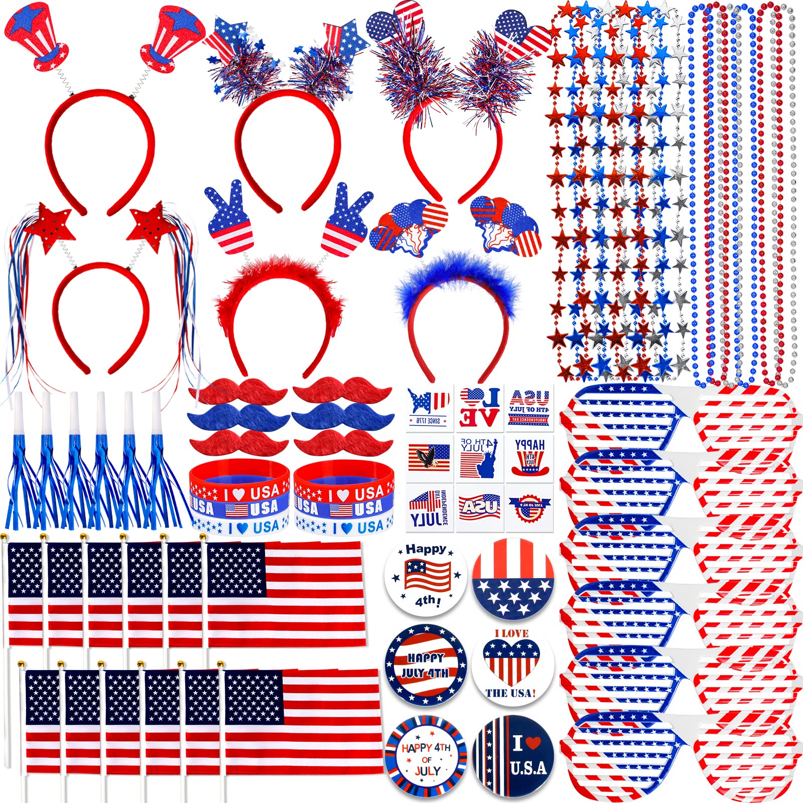 Lansian 4Th Of July Accessories Bulk Party Supplies, 146Pcs Patriotic Party Favors Set For Independence Day Decorations Memorial Day Celebrations Usa Flags Party Parades Classroom Rewards For Kids