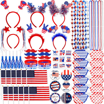 Lansian 4Th Of July Accessories Bulk Party Supplies, 146Pcs Patriotic Party Favors Set For Independence Day Decorations Memorial Day Celebrations Usa Flags Party Parades Classroom Rewards For Kids