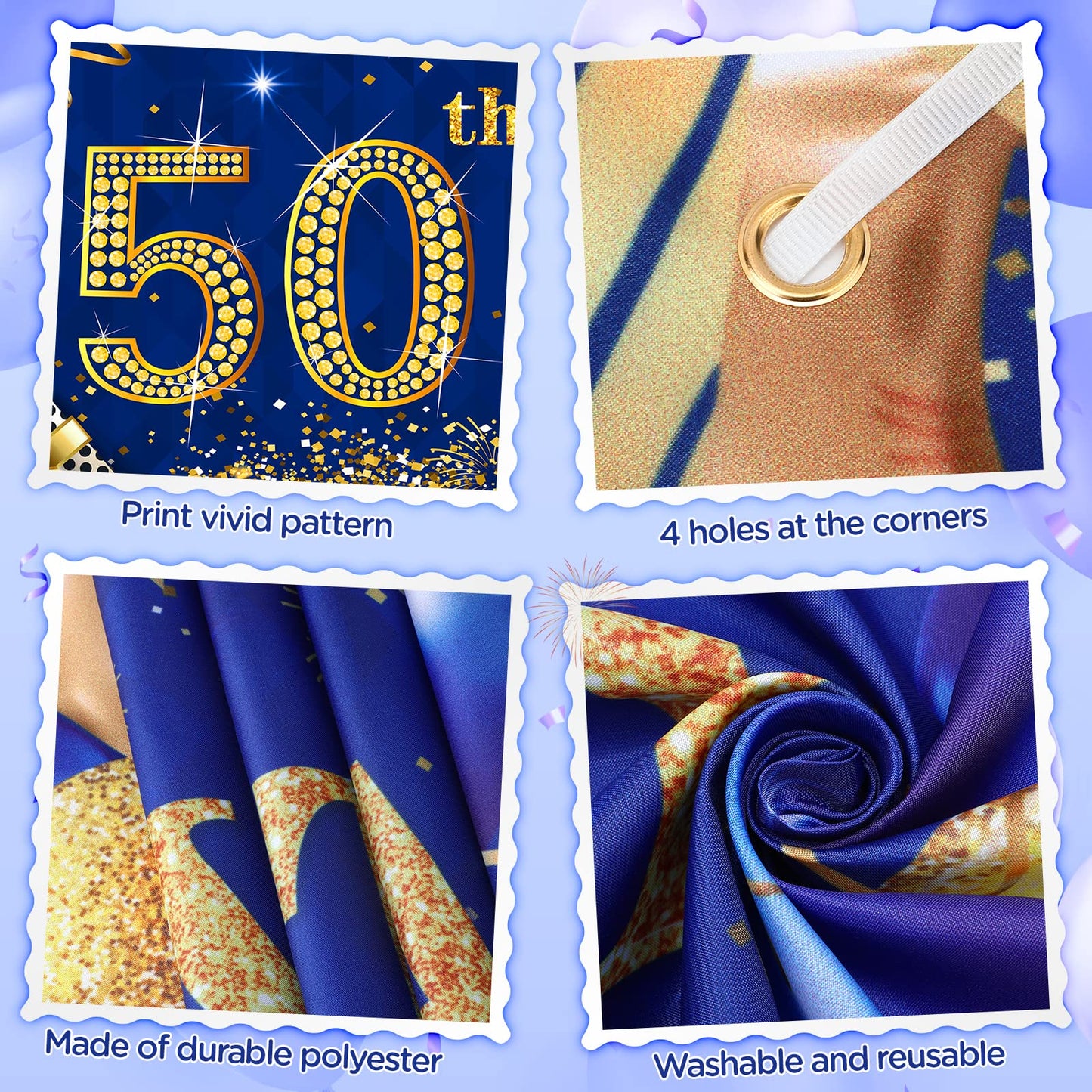 50Th Birthday Decorations For Men Women Blue And Gold,Navy Blue Gold Birthday Yard Banner And 18 Pcs 50Th Happy Birthday Balloons For 50Th Anniversary Birthday Party Supplies Indoor Outdoor Yard Decor