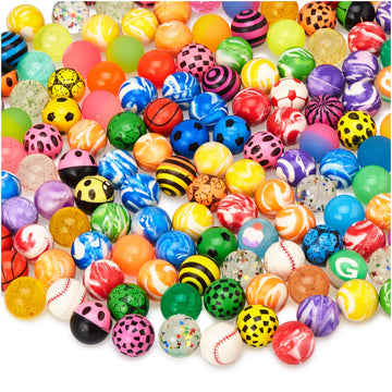 MATICAN 100-Pack Bouncy Balls Bulk, Assorted Design 1.25 Rubber High Bouncing Balls for Kids, Party Favors, Carnival Prizes, 1.2