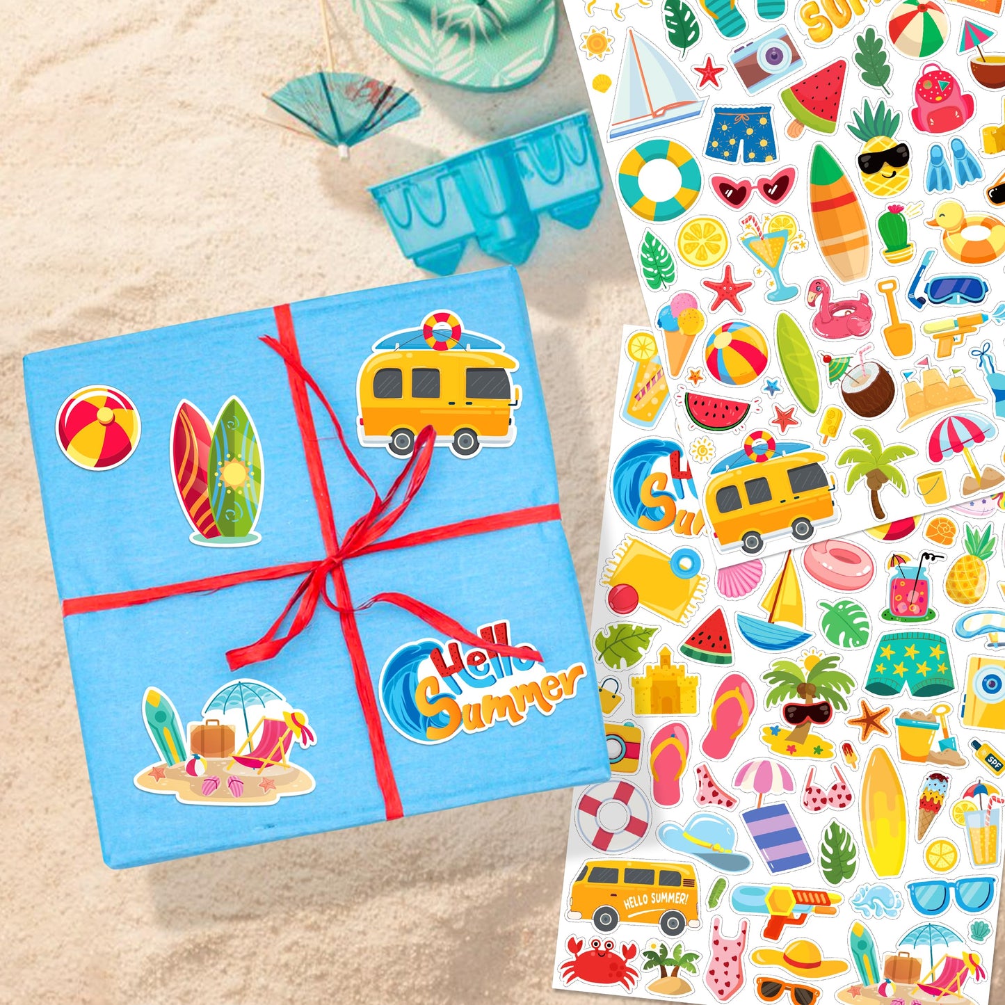 Linaye 24 Sheets Summer Beach Stickers For Kids, 1400 Pcs Beach Vinyl Waterproof Stickers For Scrapbooking,Water Bottles,Envelop
