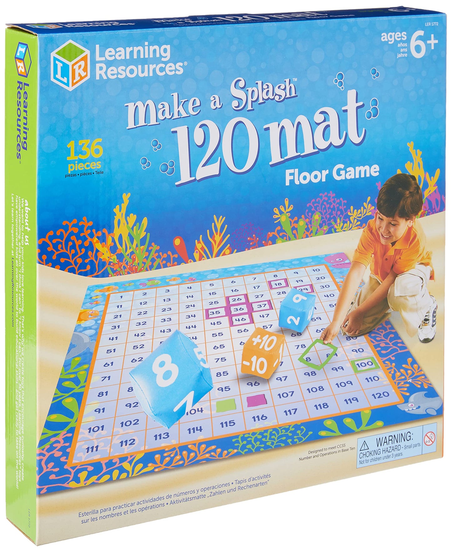 Learning Resources Make a Splash 120 Mat Floor Game, Addition/Subtraction - 136 Pieces, Ages 6+ Math Games for Kids, Educational