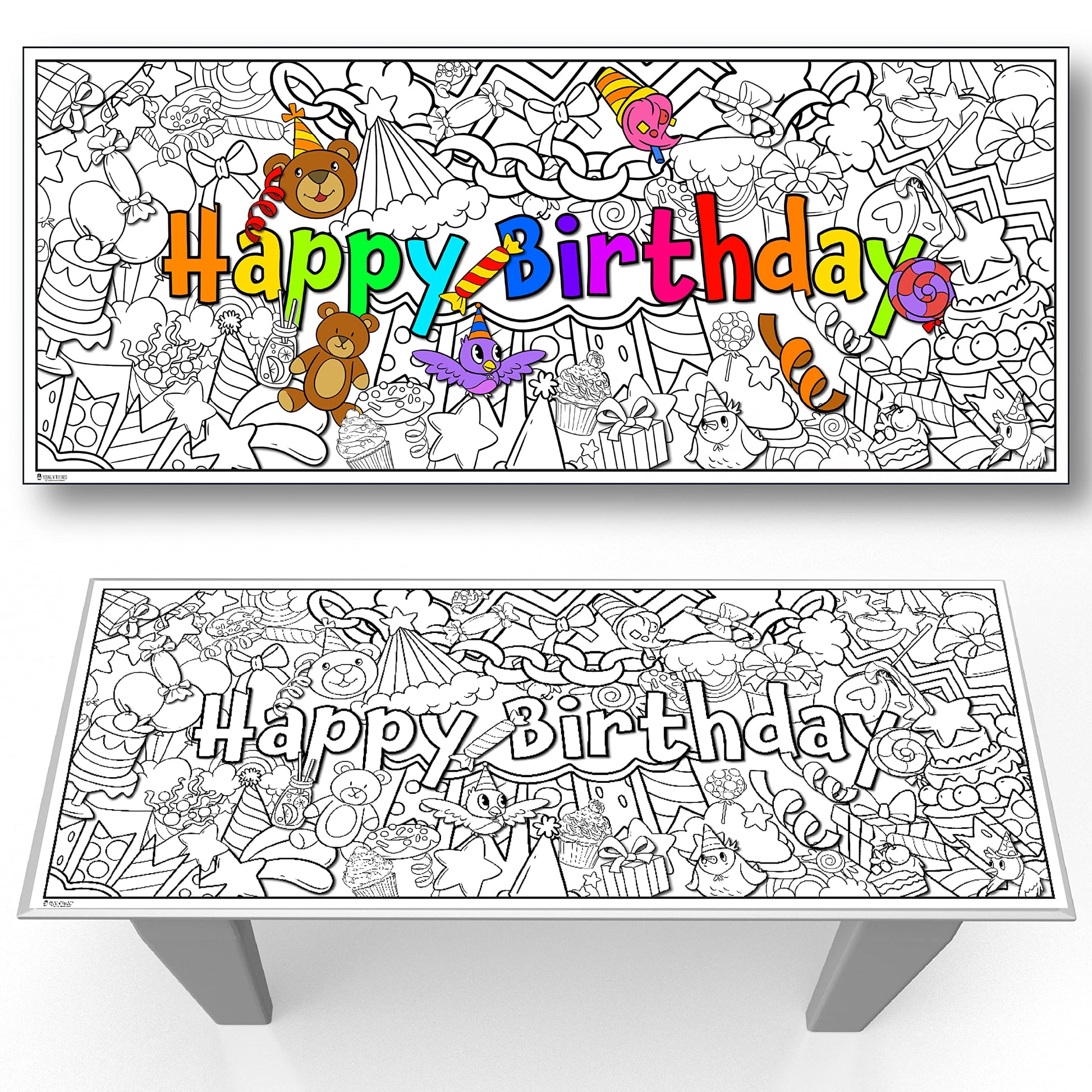 Young N Refined Birthday Party Coloring Page Table Cloth Activity Paper Liner (96x30)