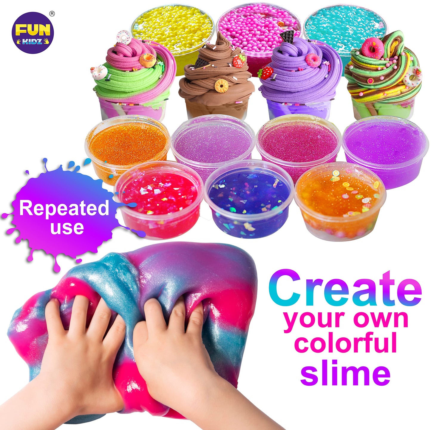FUN KIDZ Jumbo Slime Kit - 33 Cups, Multicolored DIY Slime Pack, Plastic, 16Wx12Lx3.15H, Perfect Party Favors for Kids
