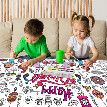 Ohome Diwali Giant Coloring Poster/Tablecloth - Diwali Decorations For Home - 30 X 72 Inches Jumbo Coloring Banner Kids Crafts A