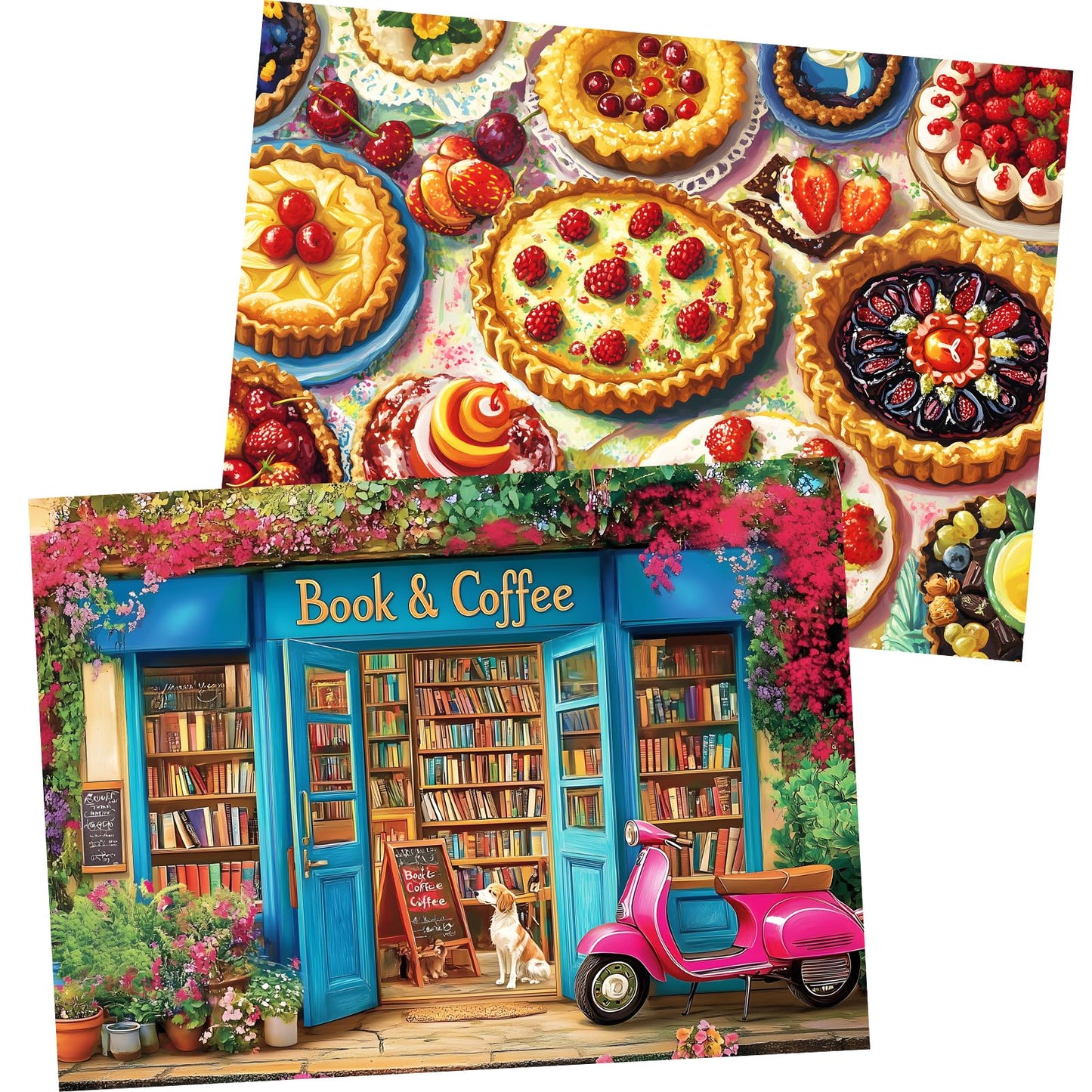 2 Pack 500 Pieces Puzzle for mature-themeds Bookstore Jigsaw Puzzles 500 Pieces Delicious Pie Dessert Puzzles for mature-themeds 500 Piece Colorful enhanced Cardboard Puzzle Family Activity Gift 20.5x15 in