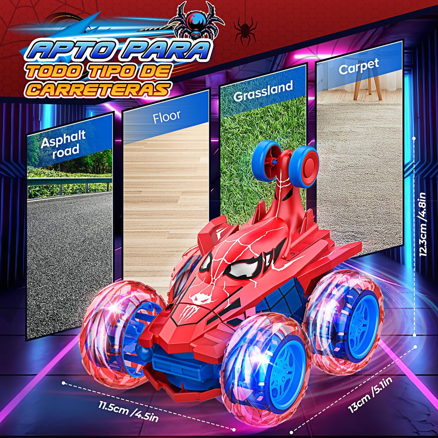 Spider Remote Control Car RC Car Toys for Boys 3 4 5 6 7 8 9 10 Year Old,360 Fast Stunt RC Cars with 4WD Wheel Lights,Fun Spider
