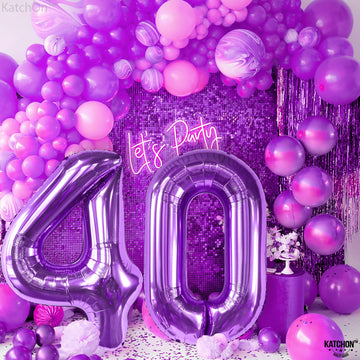 Katchon, Giant 40Th Birthday Balloons Purple - 40 Inch | Purple 40 Balloon, Purple 40Th Birthday Decorations | 40Th Birthday Purple Balloon, 40 Balloon Numbers For 40 Years Old Birthday Decorations