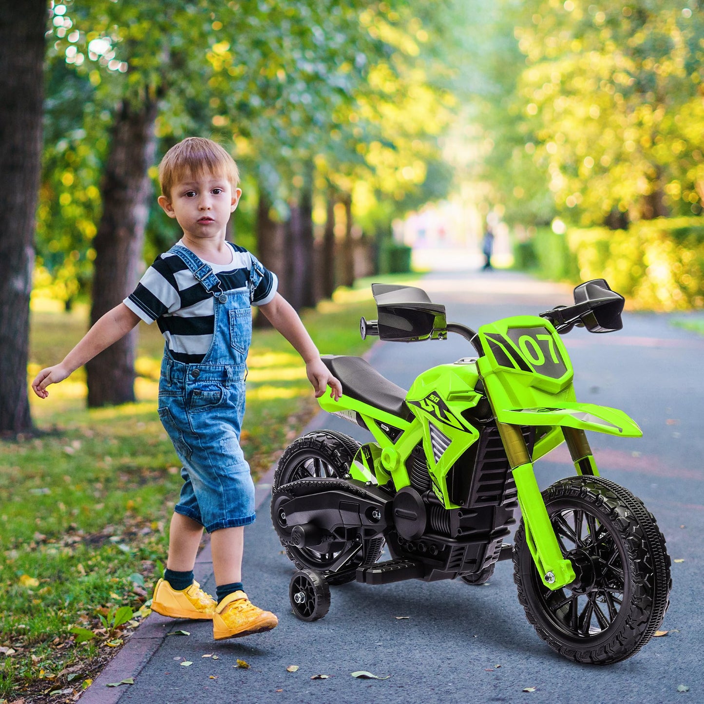 Qaba Kids Motorcycle, 6V Battery Powered Dirt Bike With Training Wheels, Horn & Start Sound, Electric Motorbike For Kids 3-8 Yea