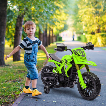 Qaba Kids Motorcycle, 6V Battery Powered Dirt Bike With Training Wheels, Horn & Start Sound, Electric Motorbike For Kids 3-8 Yea