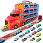 Syncfun Carrier Truck Race Track Toddler Toy - 8-Ft Foldable 3 Layer Toy Truck With 12 Die-Cast Metal Racing Cars And Lights & S