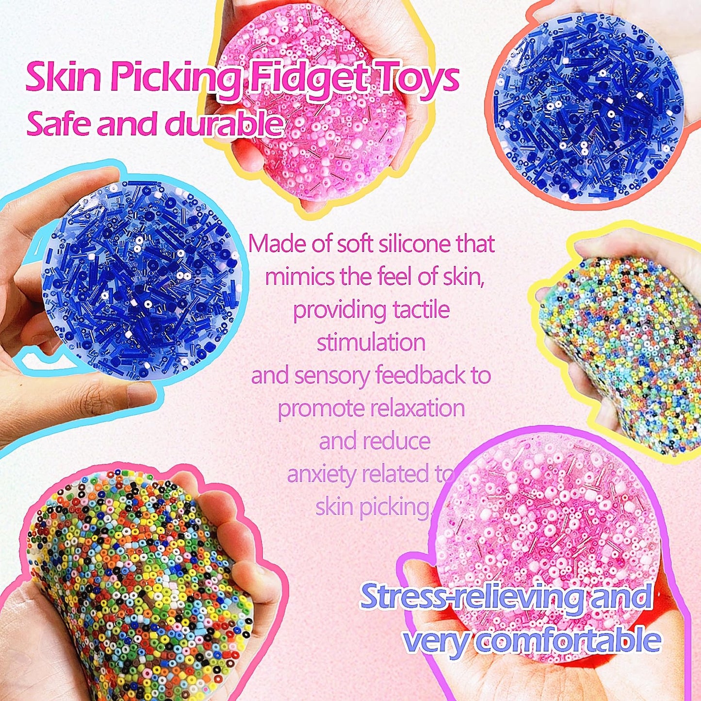 3pcs Non-Sticky Skin Picking Fidget Toys, Silicone Picking Sensory Pick Fidget Pad, Skin Picking Pocket Pads to Pick Dig and Pee