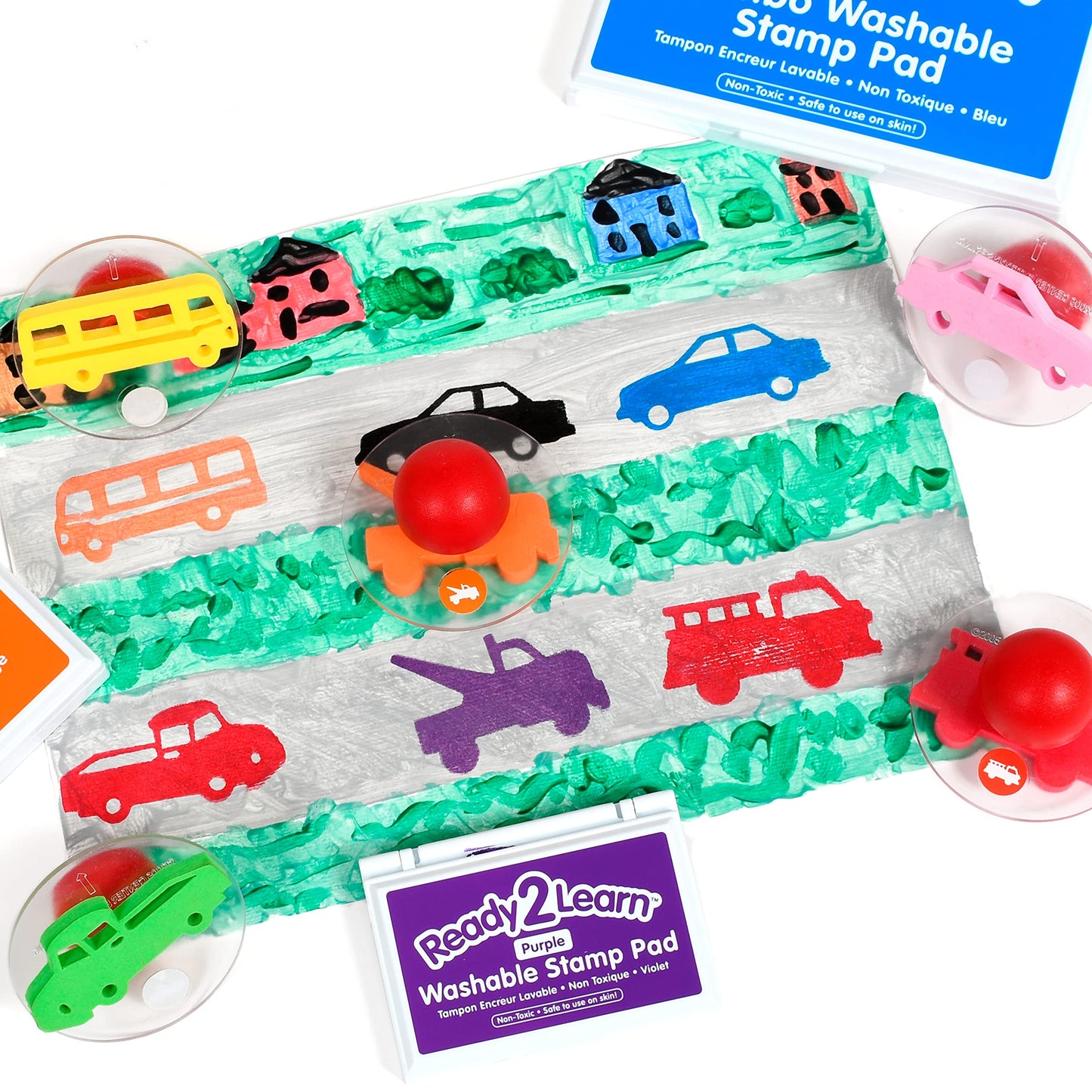 READY 2 LEARN Giant Stampers - Transportation Vehicles - Set 1 - Set of 10 - Easy to Hold Foam Stamps for Kids - Arts and Crafts
