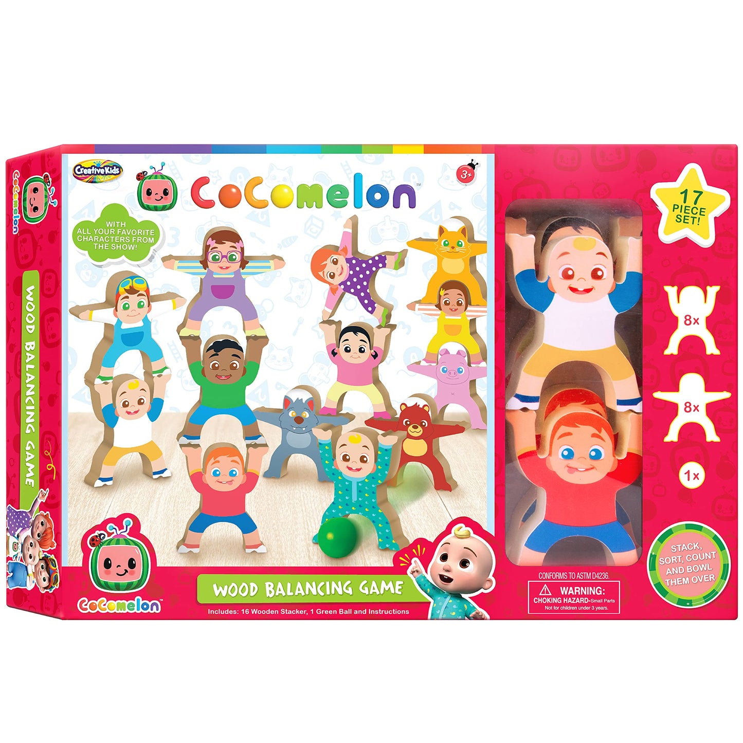 Be Amazing! Toys CoComelon Wooden Balancing Stackrobat Game, 16+ Pieces, Montessori Activity for Ages 3+, Multicolor, Model 6122