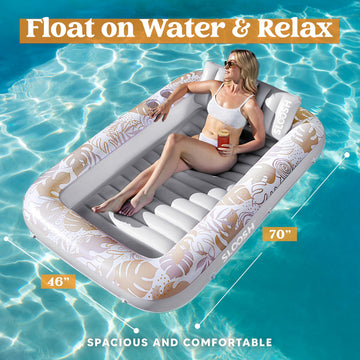 Sloosh Inflatable Tanning Pool Lounger Float, Large 70"x46", Golden White, Model 40895, PVC Material, Ideal for Sunbathing and Ice Baths