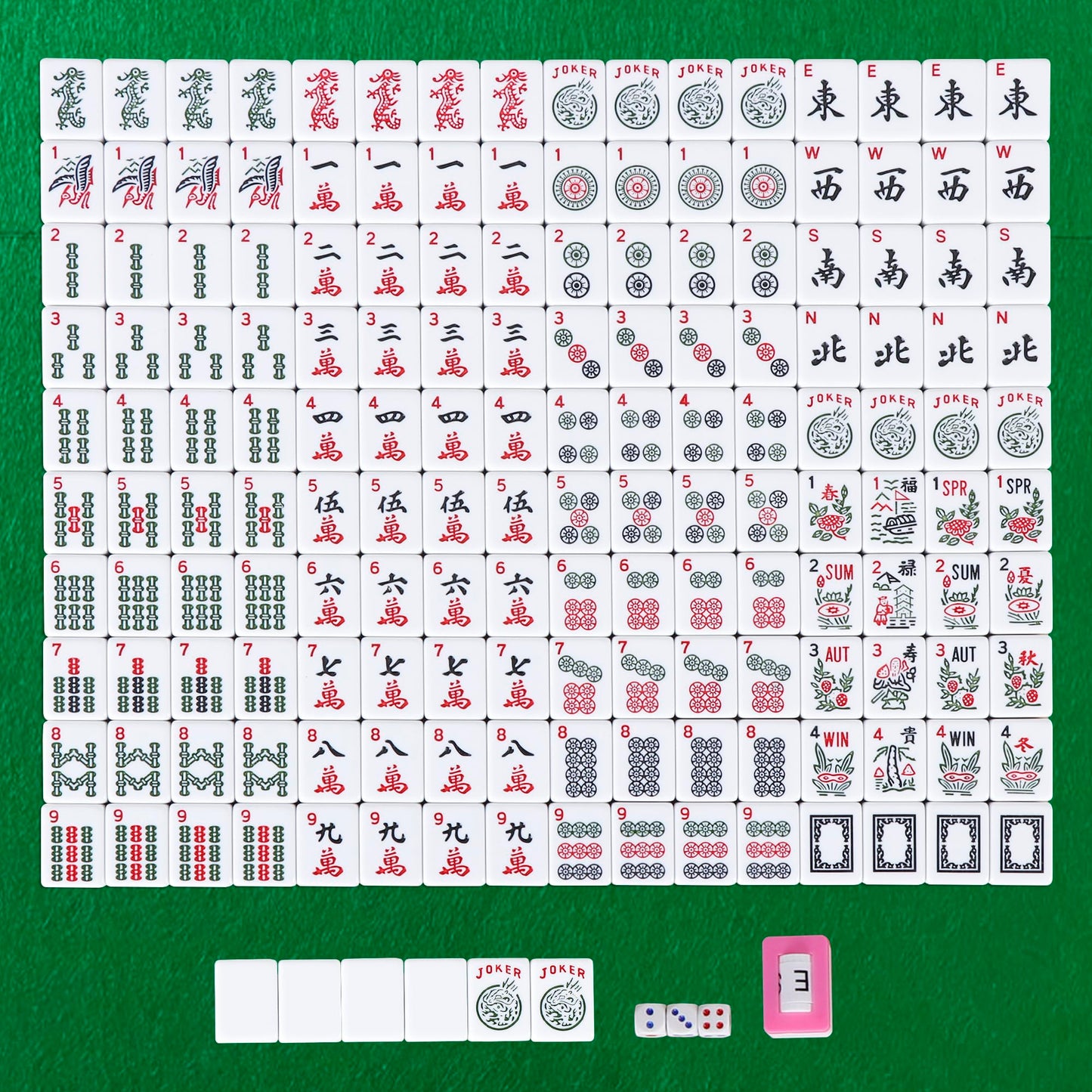 F2C Mahjong Set - Classic 166 Tiles, Melamine, All-in-One Rack, Medium Size, Red Soft Bag, Accessories Included