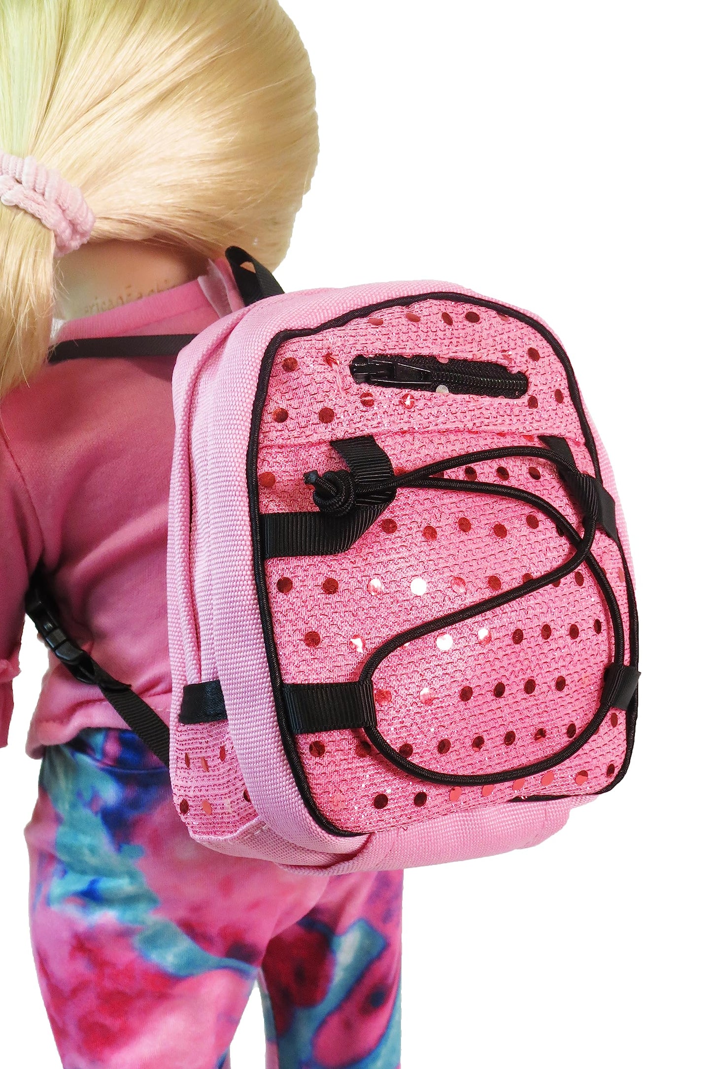 American Fashion World Doll Pink Sequin School Backpack for 18-Inch Dolls | enhanced Quality & Trendy Design | Dolls Accessories for Popular Brands