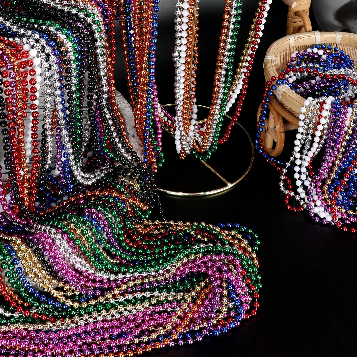 100PCS Mardi Gras Beads, 10 Kinds of Color Bead Necklace Toy Party Favors, 33'' Bead Costume Bulk, Festival Parade Throw Accesso