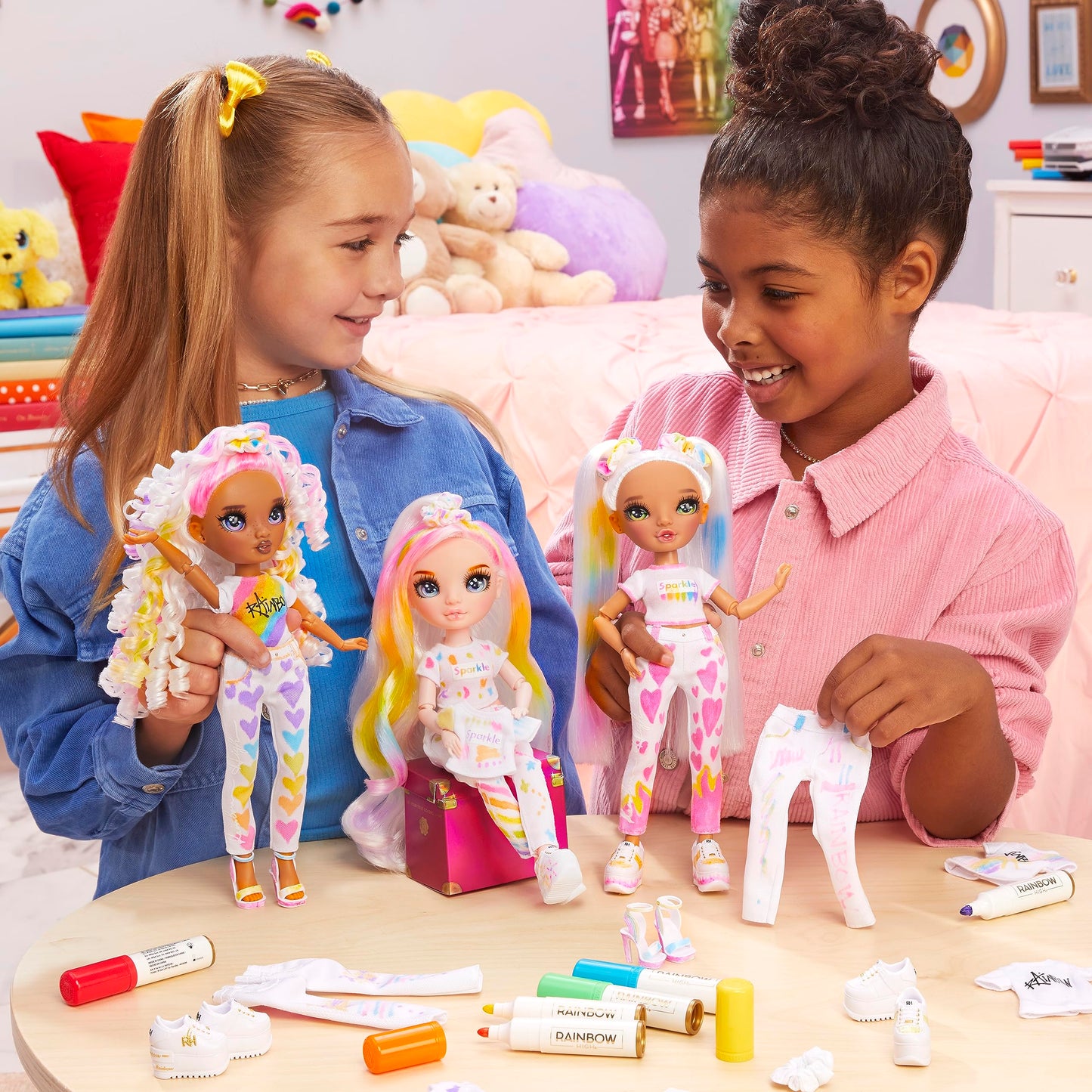Rainbow High DIY Doll - Color & Create Fashion with Washable Markers, Blue Eyes, Straight Hair, Model 594123-C3, Rainbow Colors