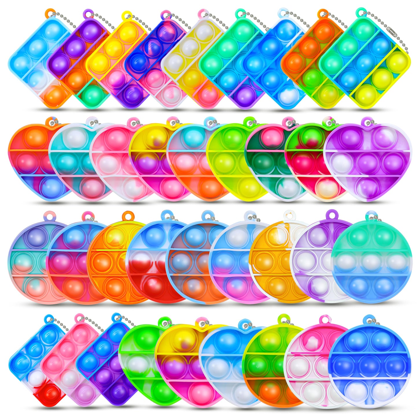 Kids Party Favors Fidget Toys Bulk 42 Pack Mini Pop Keychain Toys Bulk Packs Sensory Stress Toys Party Popper Toy Classroom Birt