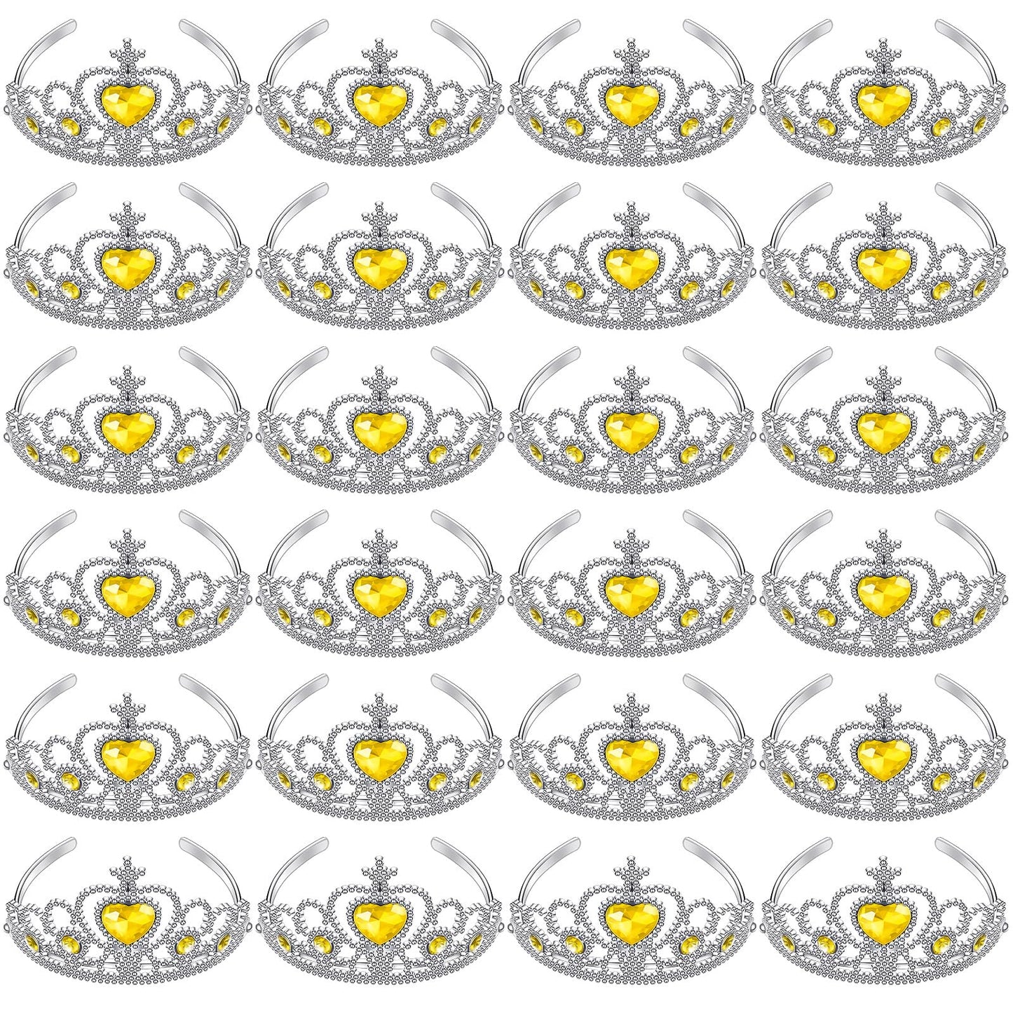 Zhanmai 24 Pcs Princess Crown Set Girl Plastic Tiara Dress up Costume Valentine Day Rhinestone Tiara Birthday Favor(Yellow)