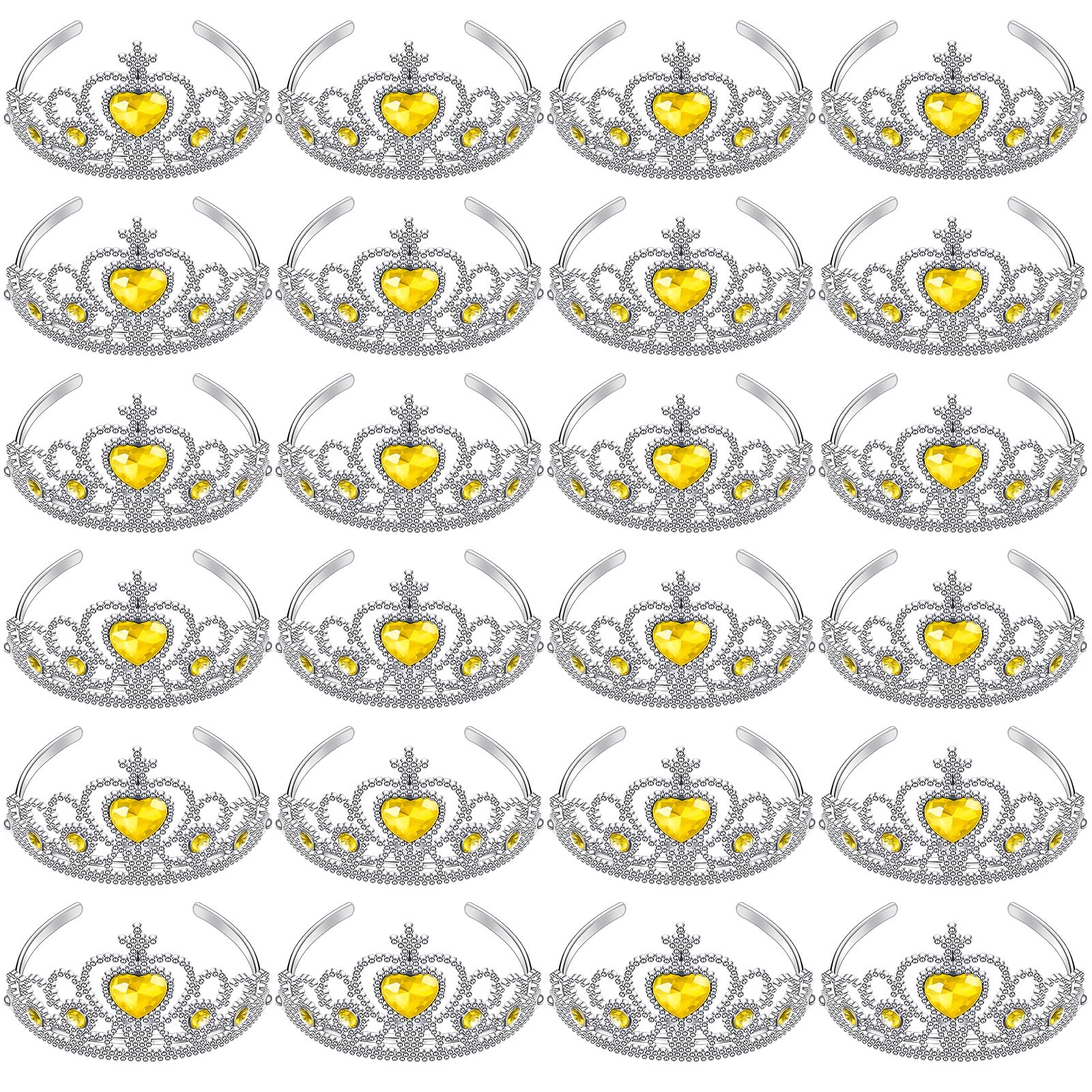 Zhanmai 24 Pcs Princess Crown Set Girl Plastic Tiara Dress up Costume Valentine Day Rhinestone Tiara Birthday Favor(Yellow)