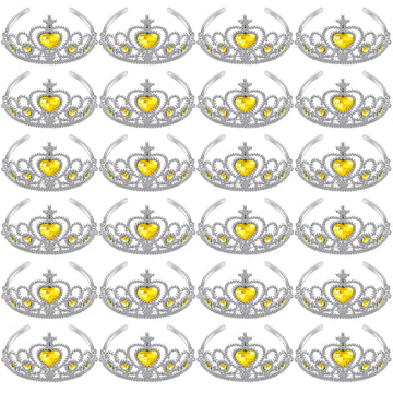 Zhanmai 24 Pcs Princess Crown Set Girl Plastic Tiara Dress up Costume Valentine Day Rhinestone Tiara Birthday Favor(Yellow)