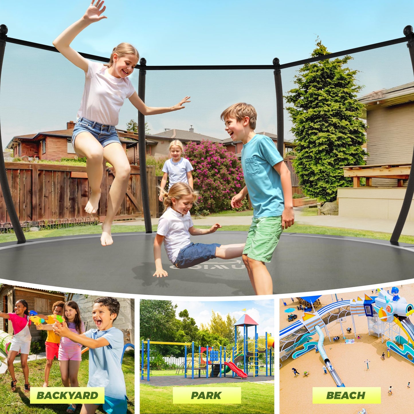 Goimu 12Ft 14Ft Outdoor Recreational Trampoline With Enclosure Net, Wide Ladder And Antirust Coating For Kids Adults(14Ft)