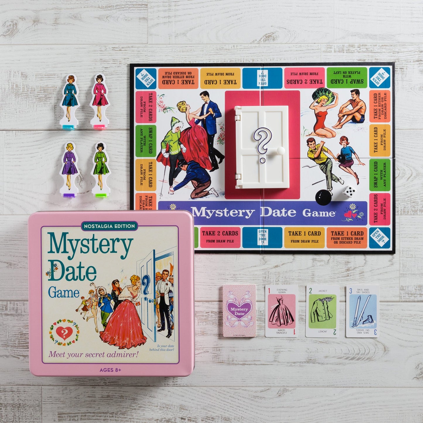 WS Game Company Mystery Date Nostalgia Edition Board Game, Metal Collectible Tin, Pink, Model 22505