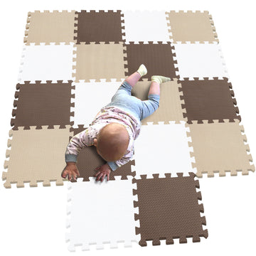 Mqiaoham 18 Pcs White-Coffee-Beige Waterproof Indoor Best Yard Thick Antiskid Cushion Safety Tile Activity Boys Protector Non Sl