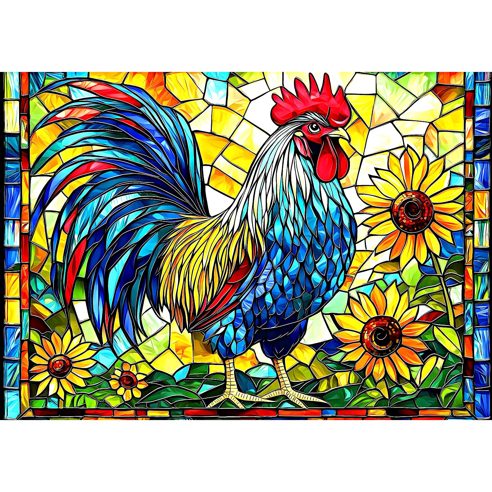 Stained Glass Rooster Puzzles For Adults 1000 Pieces Colorful Rooster Puzzle For Adults Mosaic Jigsaw Puzzles1000 Pieces With Le
