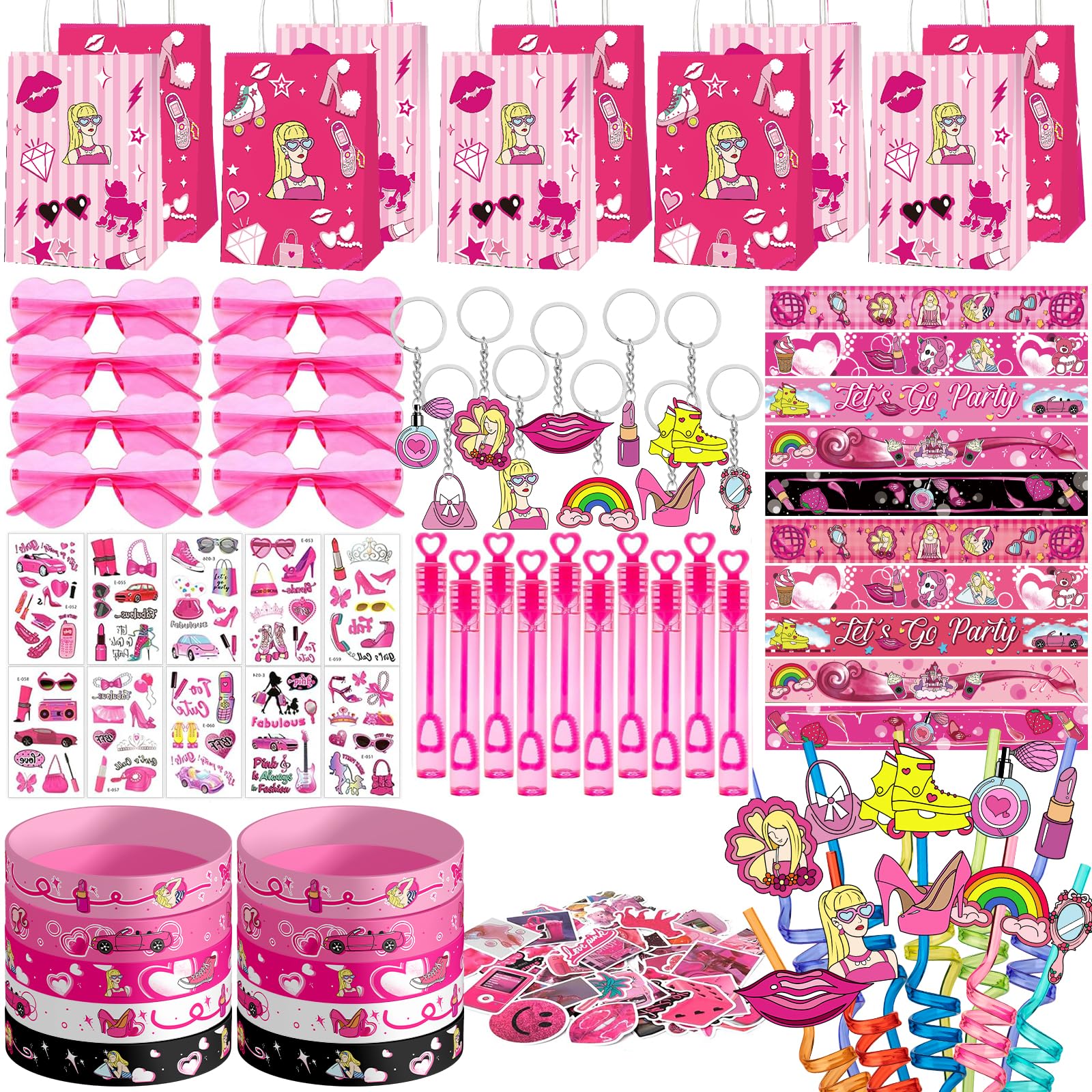 KULUJIA 120 pcs Pink Party Favors Princess Birthday Supplies Girl Kid Toy Gift Goodie Bag Stuffer Filler Makeup Party Decoration