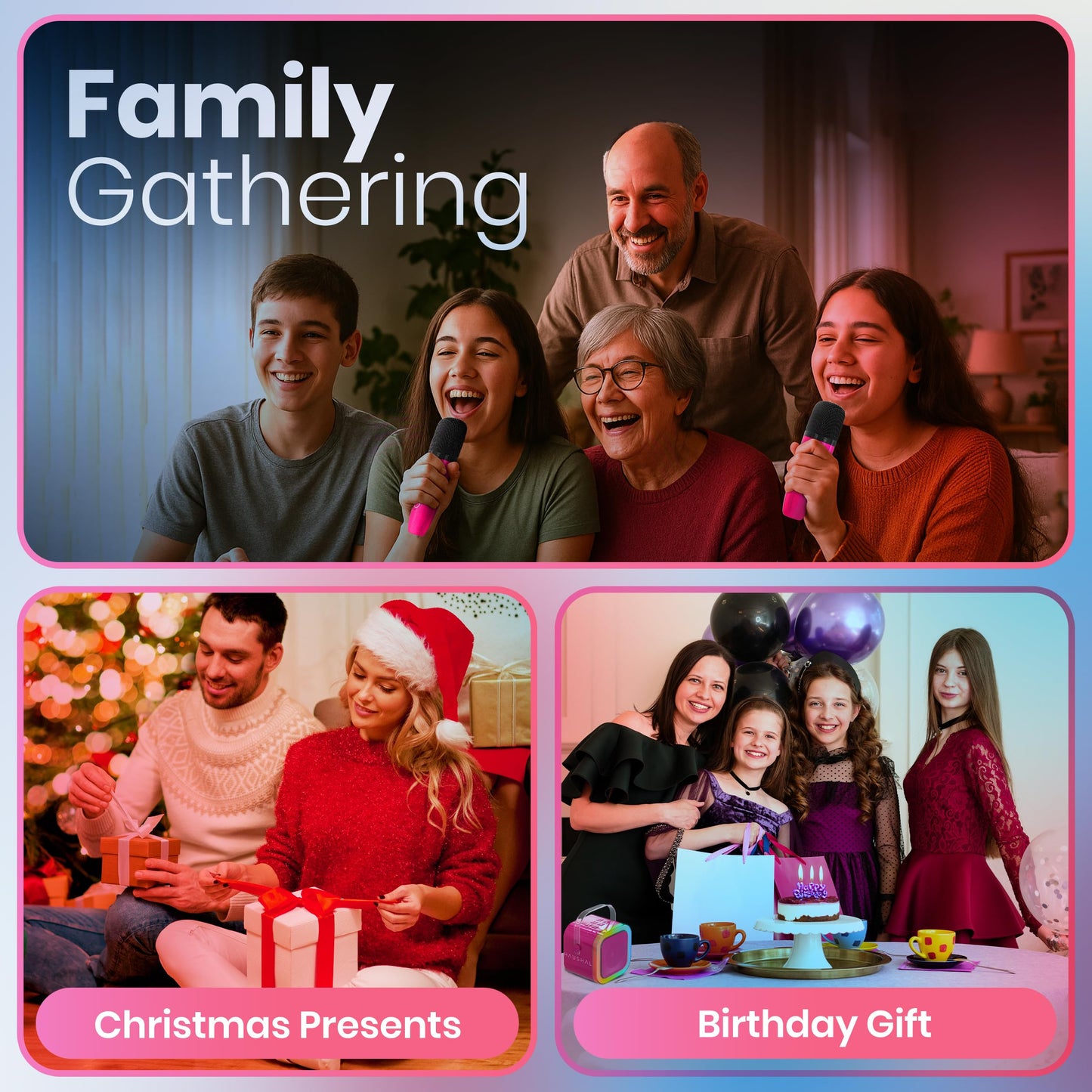 HAUSHALT Mini Karaoke Machine for mature-themeds Kids Teen with 2 Wireless Microphones  Birthday Gift Girls 8-12  Toys for Ages 5-7  Small Portable Bluetooth Speaker  Mini Microphone  Teens Car Singing Mic