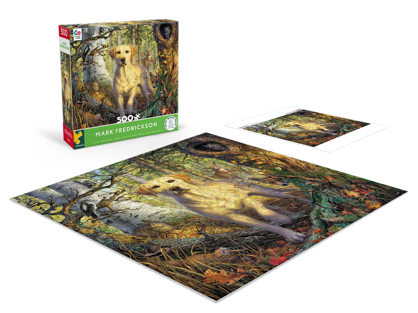 Ceaco 500 Piece Jigsaw Puzzle - Mark Fredrickson Yellow Lab - Multicolor - 19 x 19 inches - Cardboard