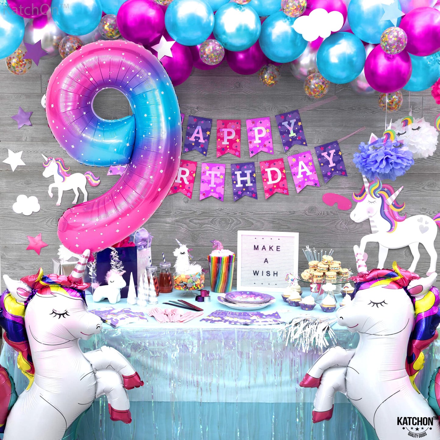 Katchon, Giant Galaxy 9 Balloon Number - 40 Inch | Pink Blue Number 9 Balloon | 9Th Birthday Decorations, Cloud 9 Birthday Decorations For Girls | 9 Birthday Balloon, Galaxy Number 9 Balloon For Girls