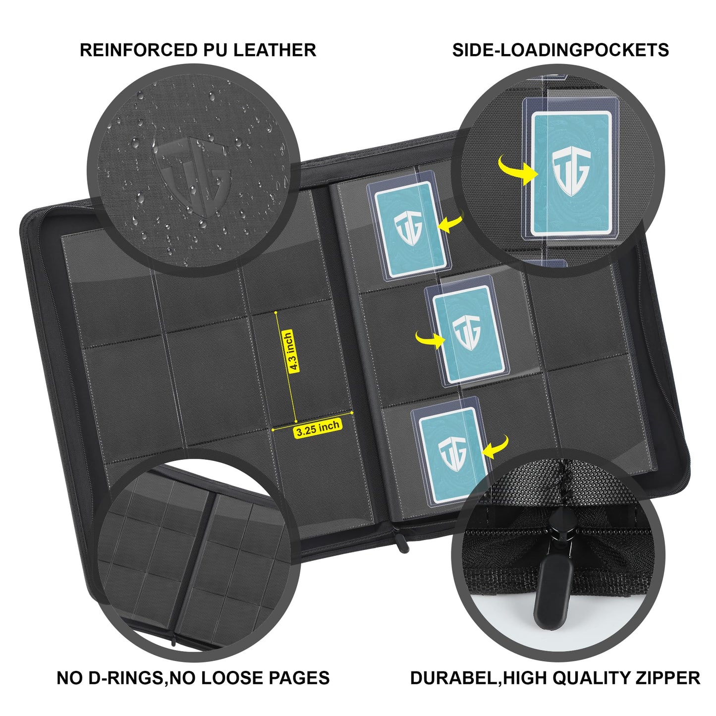 Tcguard Toploader Binder,Holds 216 Toploaders,9 Pocket Top Loader Binder With Sleeves For 3''X4'' Rigid Toploaders Hard Cases,To