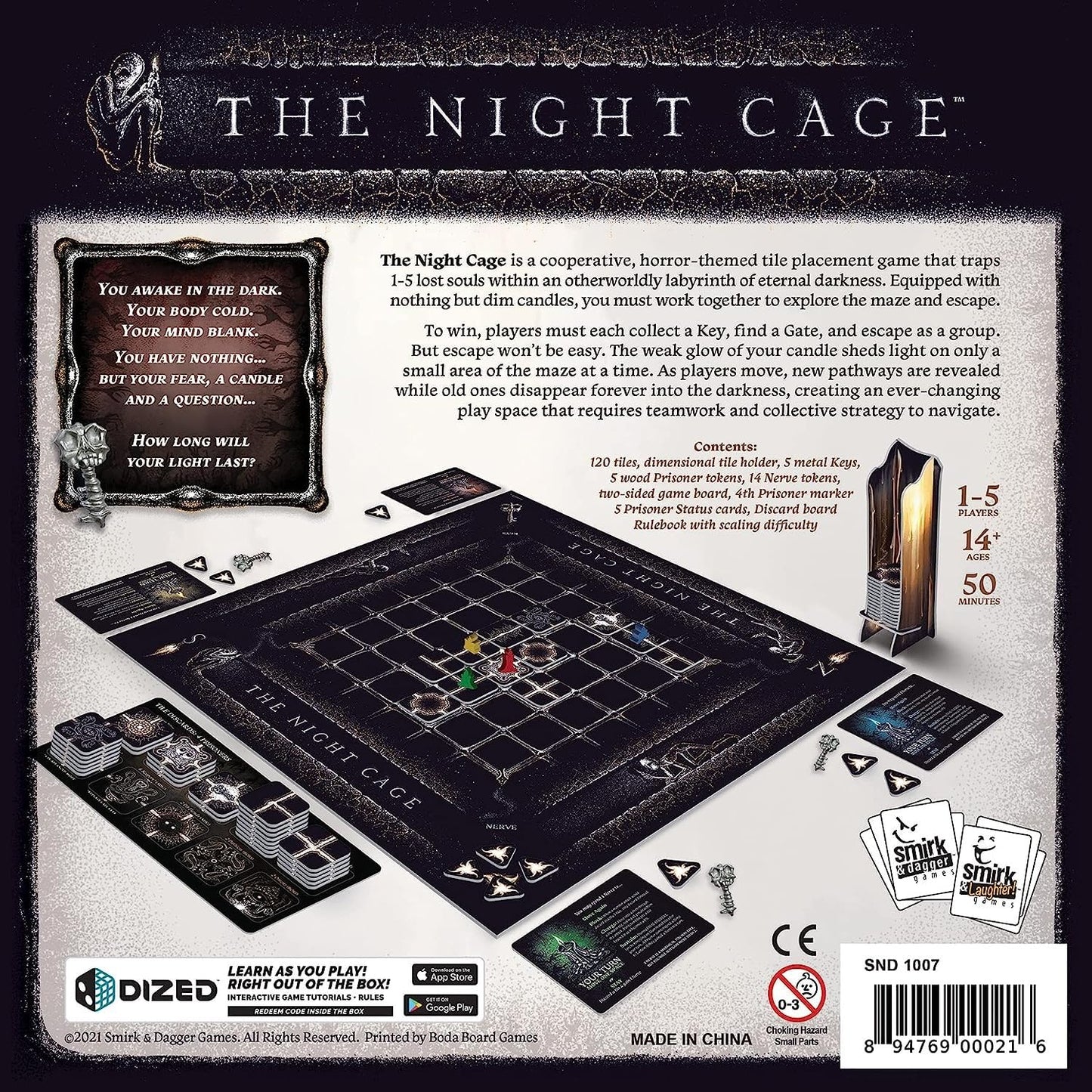 Smirk & Dagger The Night Cage Game - Spooky Cooperative Strategy for 1-5 Players, Cardboard, Brown & Clear, Model SND1007