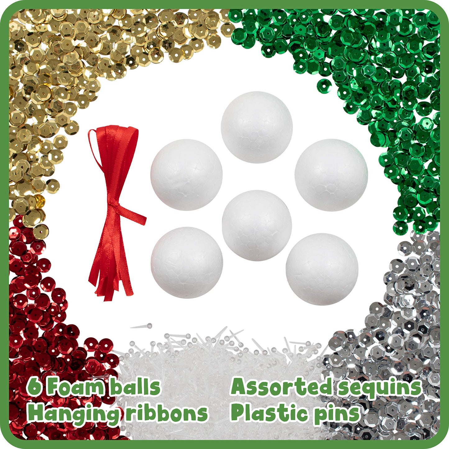 READY 2 LEARN Sequin Ornament Set - Christmas Crafts for Kids - 6 Inches - Green, Red, Silver - Model CE10021