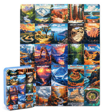 Lelemon Nation Park Jigsaw Puzzles In A Metal Box 100 Pieces World Park Jigsaw Puzzle For Adults Kids Ages 4-8 Children Learning