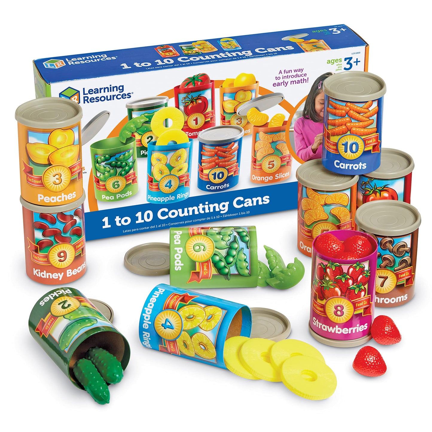 Learning Resources One To Ten Counting Cans - 65 Pieces, Ages 3+ Toddler Learning Toys, Preschool Pretend Play Toys, Supermarket